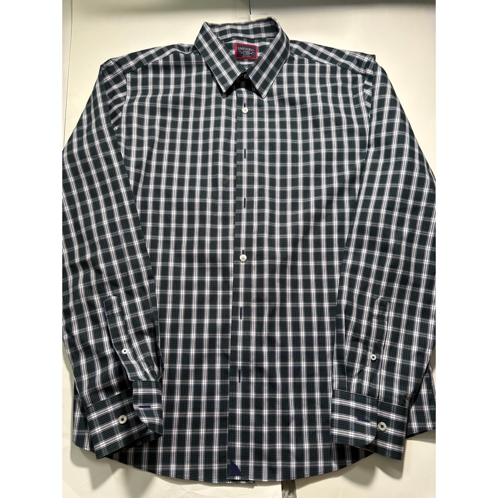 UNTUCKit Button Up Shirt Men‎ XL Plaid Green Slim Fit Wrinkle Free Cotton